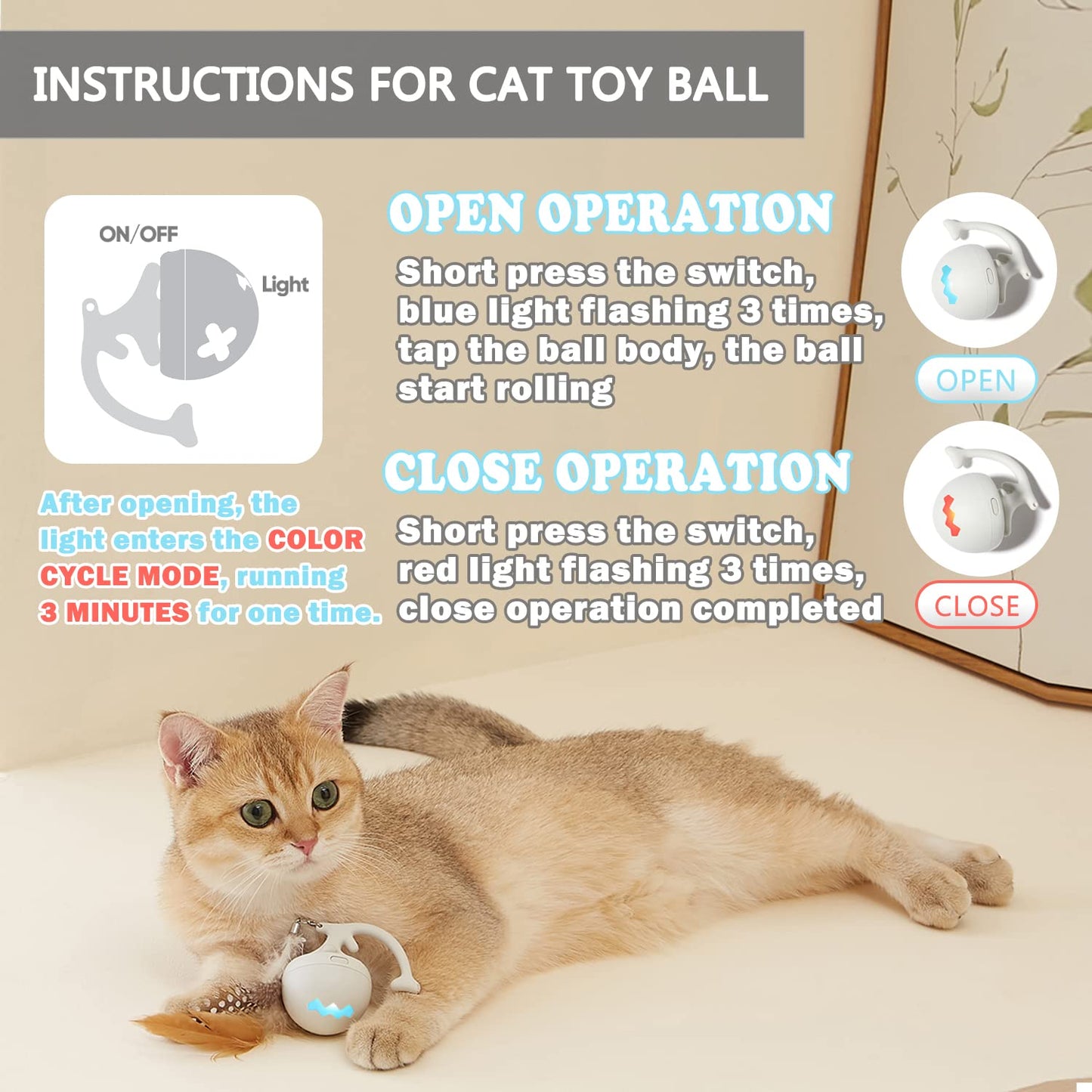 Cat Automatic Rolling Ball Toys with Feather