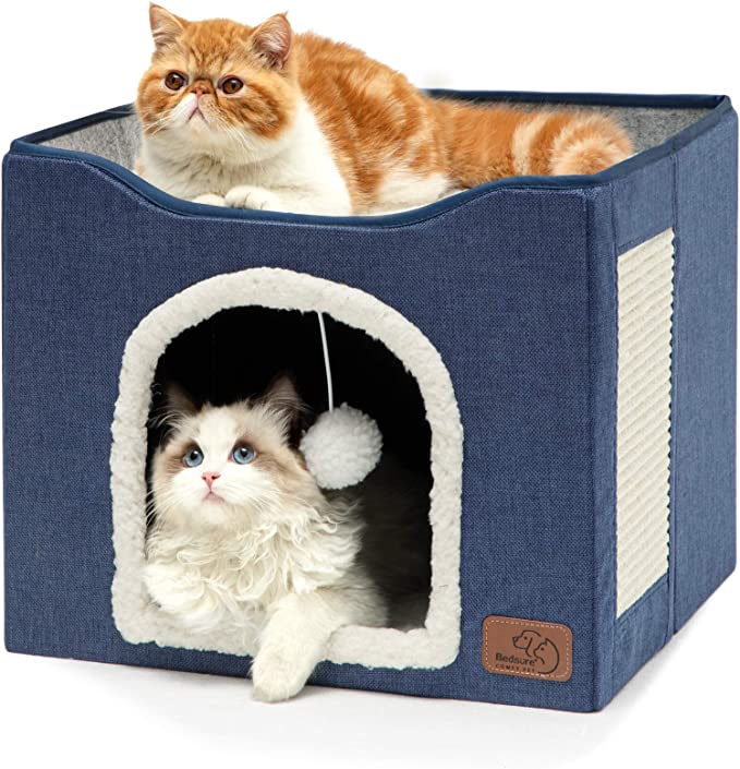 Foldable Cat Cave House With Fluffy Ball 16.5" x 16.5" x 14"