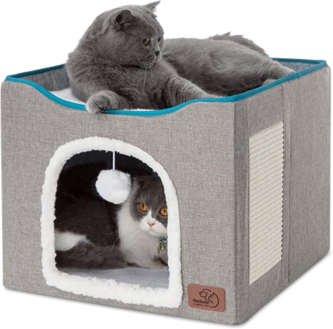 Foldable Cat Cave House With Fluffy Ball 16.5" x 16.5" x 14"