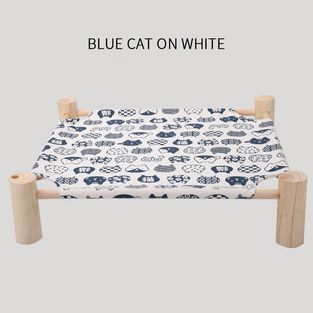 Cat Elevated Wooden Hammock Canvas Bed