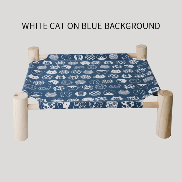 Cat Elevated Wooden Hammock Canvas Bed